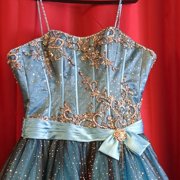 Posh Blue Formal Gown Sleeveless Spaghetti Strap Sweetheart - Picture 15 of 16